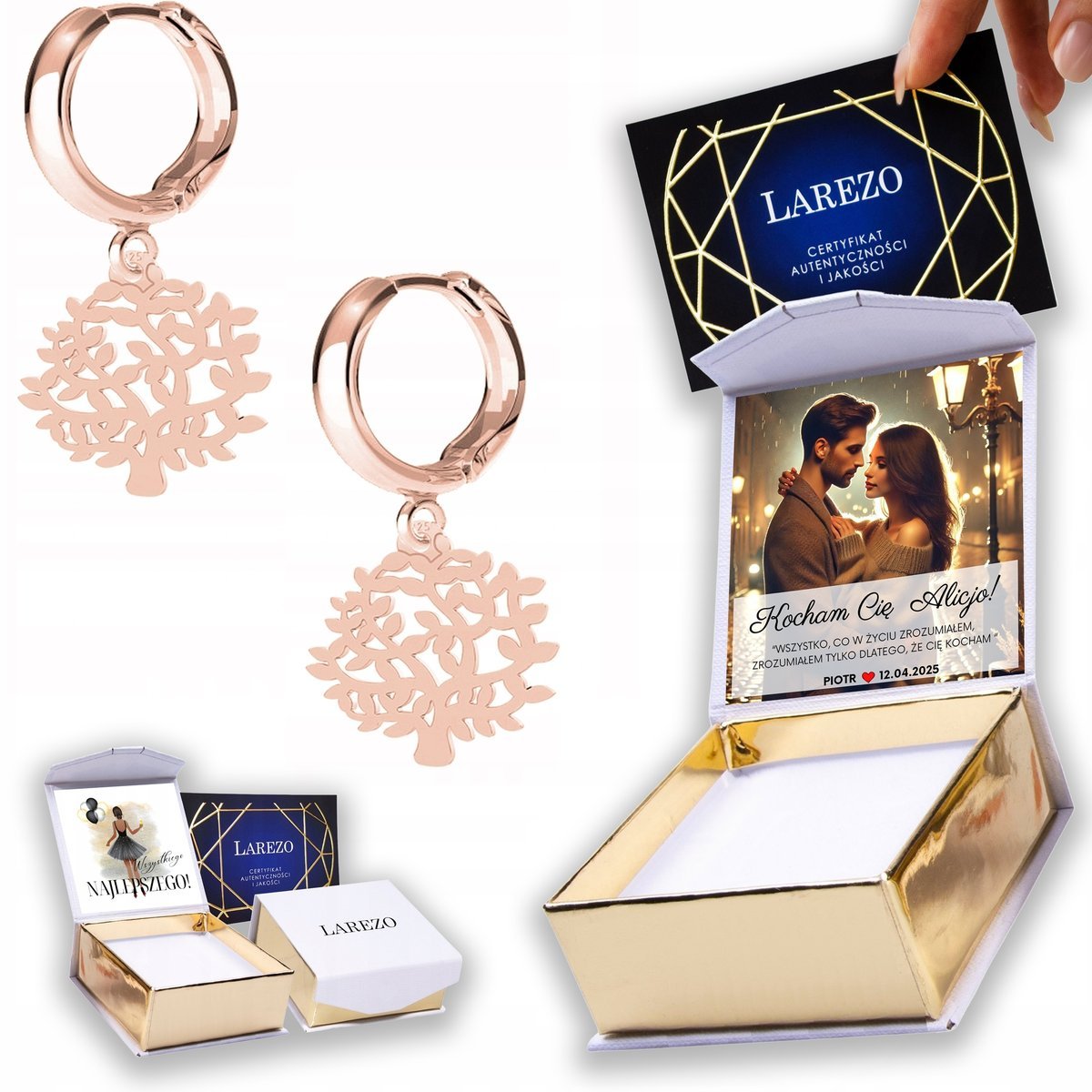 Kolczyki Pozłacane 925 Drzewa Drzewka Życia Drzewo Blaszki Tree NADRUK