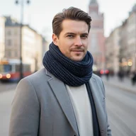 Apaszki i szaliki męskie - Komin Męski granatowy szal Wełniany Alpaka - miniaturka - grafika 1