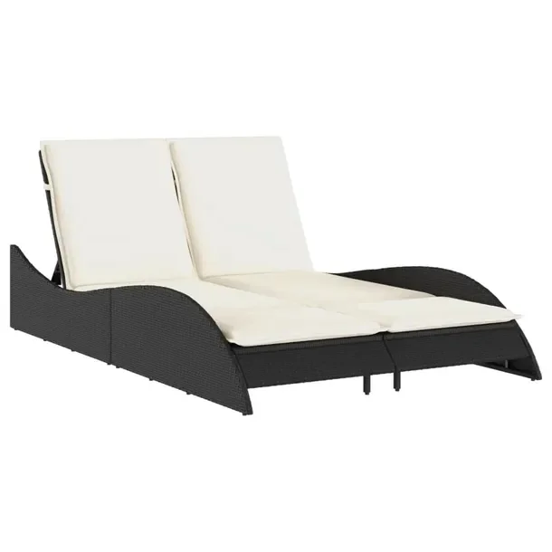 Czarny leżak ogrodowy z regulowanym oparciem, rattan PE, 114x205x54-73 cm