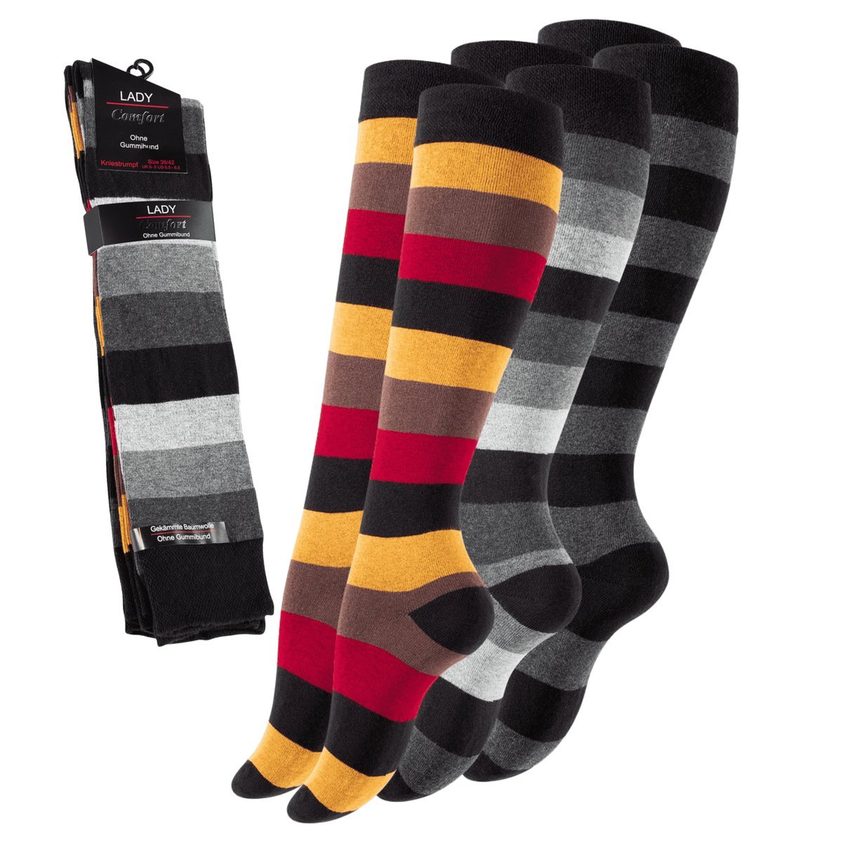 Wysokie skarpetki damskie Podkolanówki damskie w paski 3 pary rozmiar 35-38
