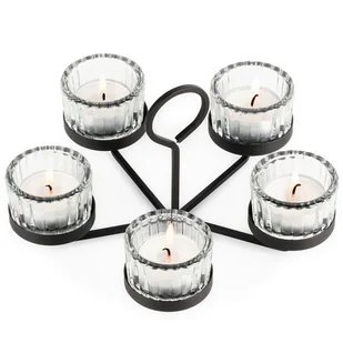 Świecznik Metalowy Czarny Stojak na Świeczki Tealight Stół Dekoracyjny - Świeczniki - miniaturka - grafika 1