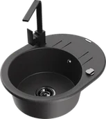 Zlewozmywaki z baterią - Mexen Kevin zlewozmywak granitowy 1-komorowy z ociekaczem i baterią kuchenną Rita, czarny nakrapiany - 6517-76-670300-70-B - miniaturka - grafika 1