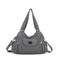 Torebki damskie - Angel Barcelo pojemna moda hobo torebki damskie torebka damska tornister torby na ramię tote sprana skórzana torba, 139#12szary - miniaturka - grafika 1