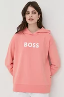 Bluzy damskie - BOSS bluza bawełniana damska kolor pomarańczowy z kapturem z nadrukiem - - miniaturka - grafika 1