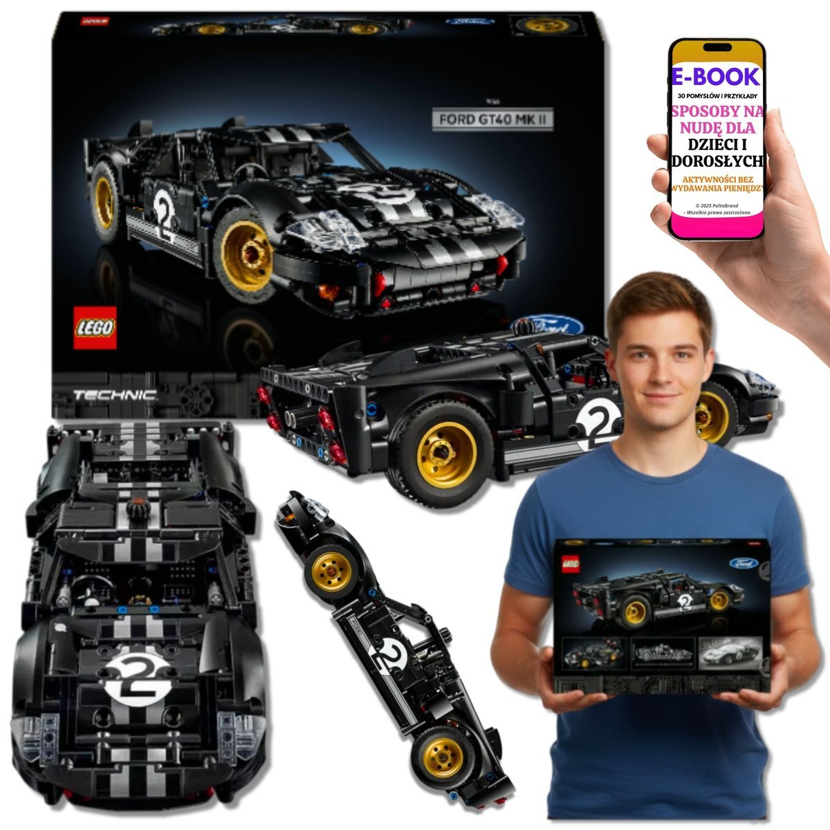 DUŻE KLOCKI LEGO Ford GT40 1966 TECHNIC SAMOCHÓD LEGO dla dorosłych fanów motoryzacji Na Urodziny Święta + EBOOK-3