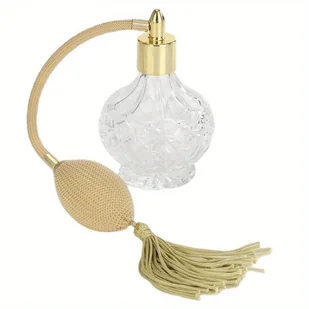 TEMU 1 szt. 80ml/2.71oz 'owy Szklany Rozpylacz do Perfum - Przezroczysta Fasetowana Butelka z Złotą Pompką i Naturalnym Saszetem z Juty, Elegancki - Pozostałe akcesoria kosmetyczne - miniaturka - grafika 1