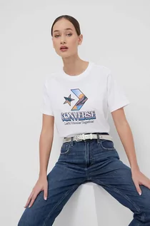 Koszulki sportowe damskie - Converse t-shirt bawełniany damski kolor beżowy - grafika 1