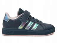 Buty dla dziewczynek - BUTY dziecięce ADIDAS GRAND COURT IE3850 granatowe błyszczące paski 28 - miniaturka - grafika 1