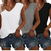 Bluzki damskie - TEMU 3 szt. Wiosna/ Jednokolorowe Bez Nadruku V-Neck Luźne Casual Bluzki, Komfortowa Moda Pranie w Pralce - Idealny na Codzienność i Dom - miniaturka - grafika 1