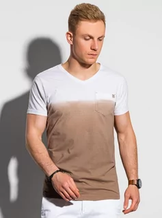 Koszulki męskie - T-shirt męski bawełniany S1380 - brązowy - XXL - Ombre Clothing - grafika 1