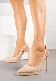 Beżowe Lakierowane Szpilki z Odkrytą Piętą Noviane - Sandały damskie - miniaturka - grafika 1