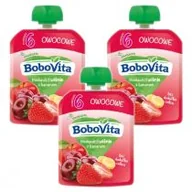 Desery dla dzieci - BoboVita Mus truskawki i wiśnie z bananem po 6. miesiącu Zestaw 3 x 80 g - miniaturka - grafika 1