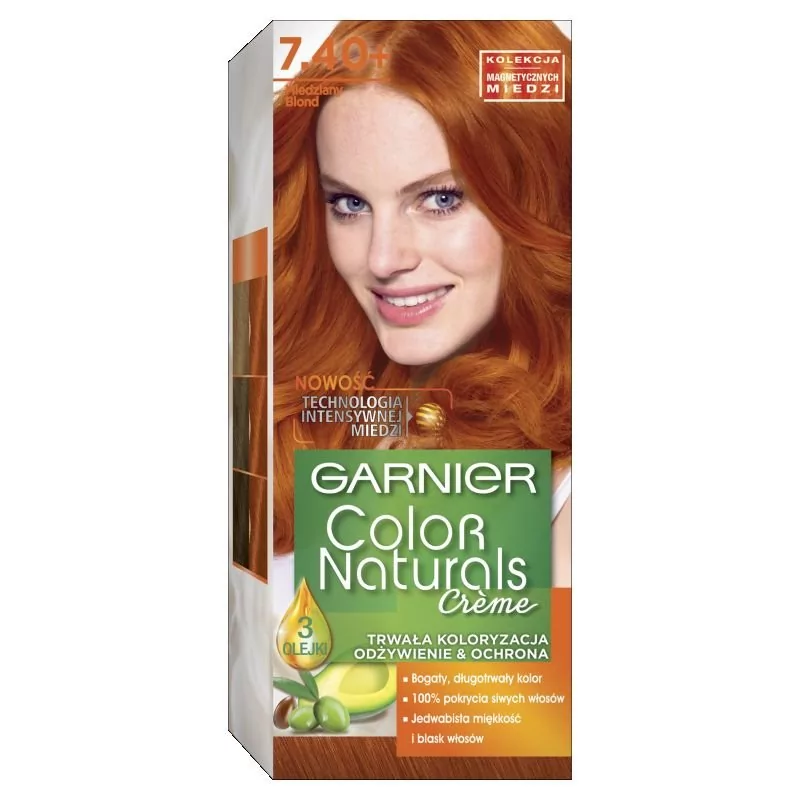 Garnier Color Naturals 7.40+ Miedziany blond, farba do włosów, do 100% pokrycia siwych włosów
