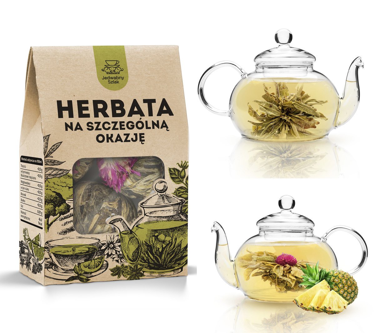 Herbata BIAŁA KWITNĄCA kulka rozkwitająca smakowa ANANAS 4 szt tea ball