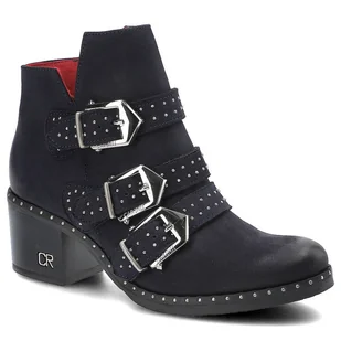 Granatowe Botki Carinii Damskie Stylowe Buty - Botki damskie - miniaturka - grafika 1