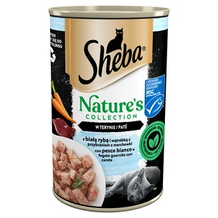 SHEBA puszka 12x400g Nature's Collection – mokra pełnoporcjowa karma dla dorosłych kotów, z białą rybą i wątróbką z przybraniem z marchewki, w terynie - Mokra karma dla kotów - miniaturka - grafika 2