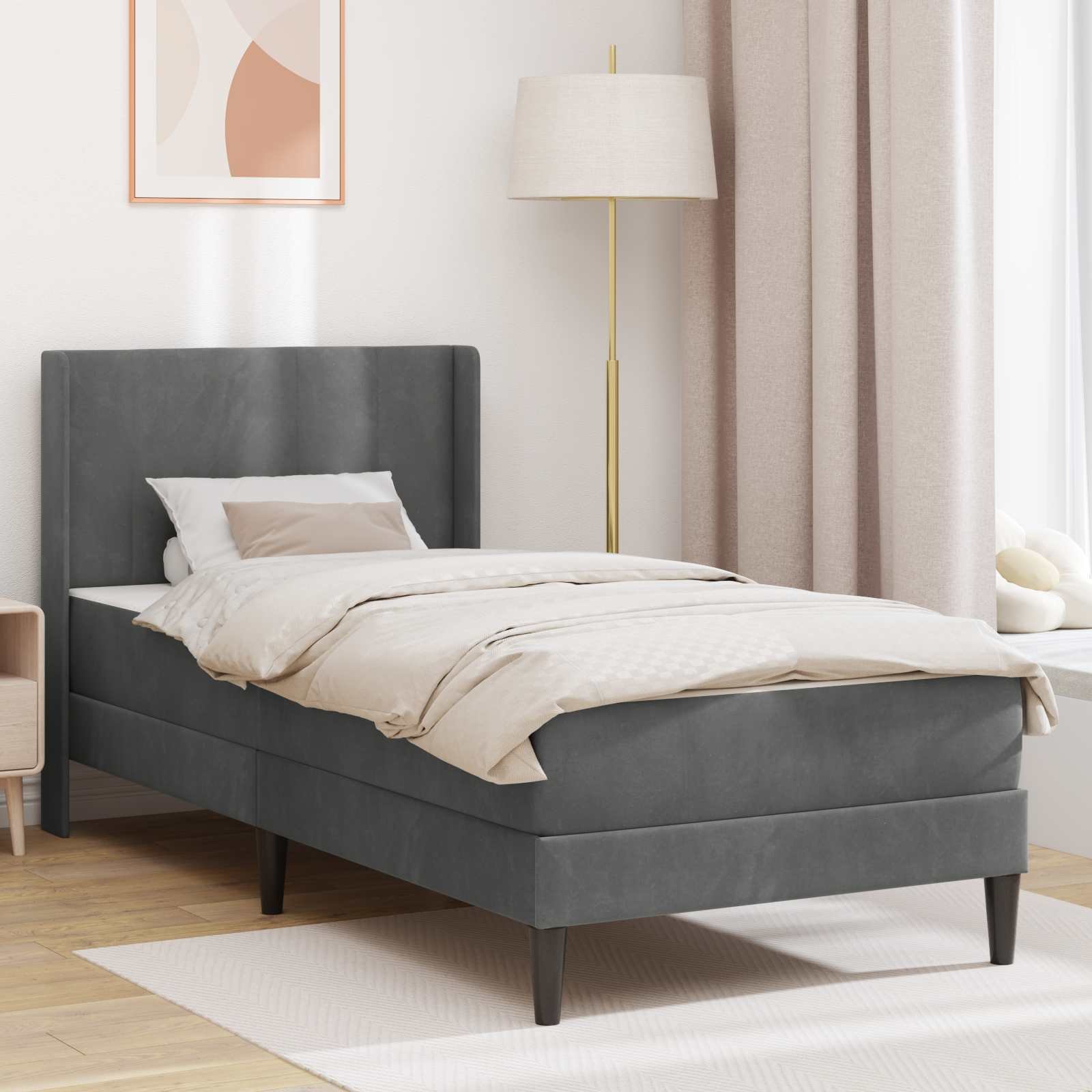 vidaXL vidaXL Rama łóżka z materacem 2 pcs Ciemnoszary 90 x 190 cm Aksamit