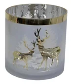 Świeczniki - Świecznik szklany ze złotymi reniferami maxi - miniaturka - grafika 1