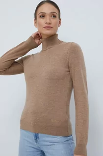 Swetry damskie - Pepe Jeans sweter wełniany Balme damski kolor beżowy lekki z golfem - grafika 1