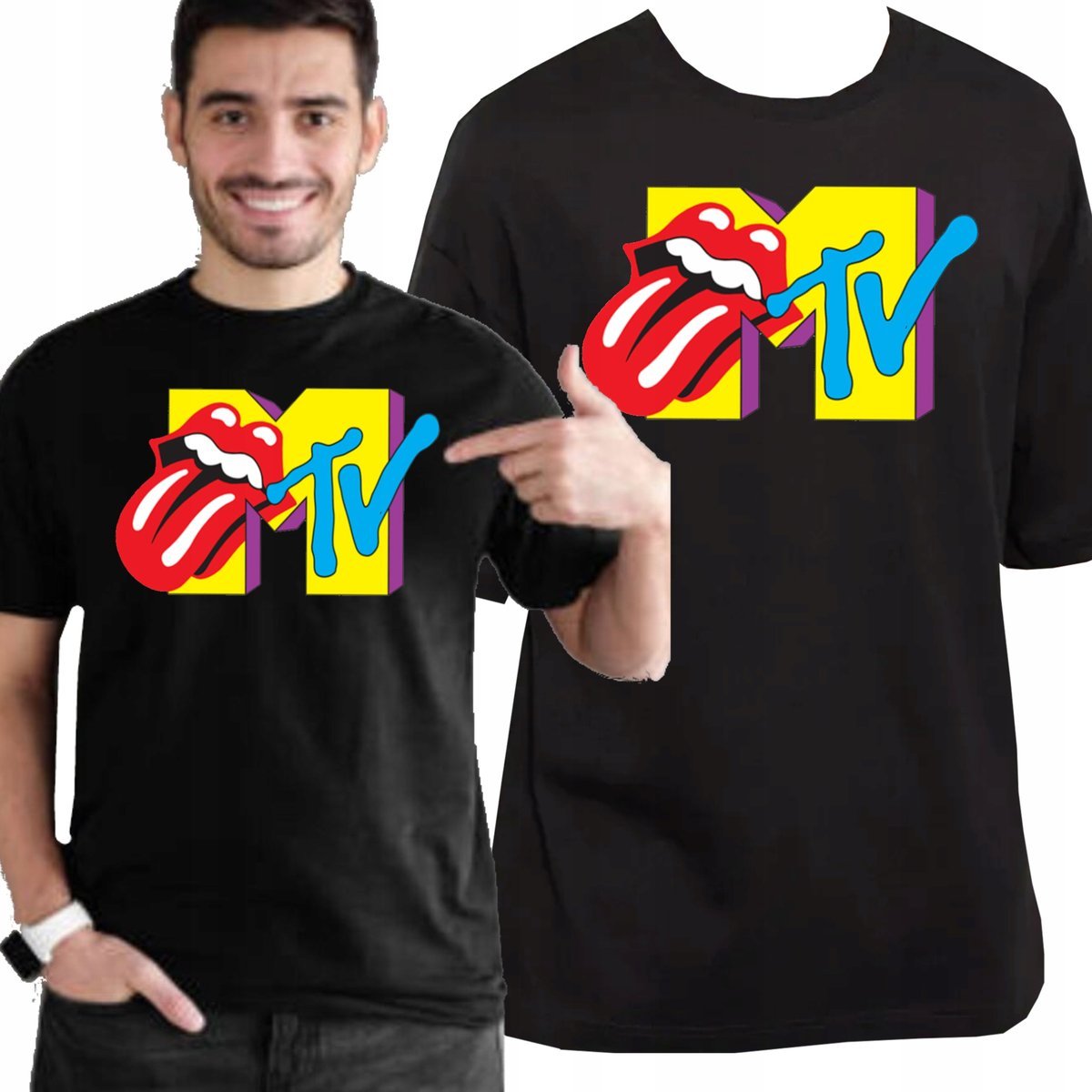 KOSZULKA MĘSKA Z NADRUKIEM MTV JAKOŚĆ MUZYKA PREMIUM L 3403 CZARNA