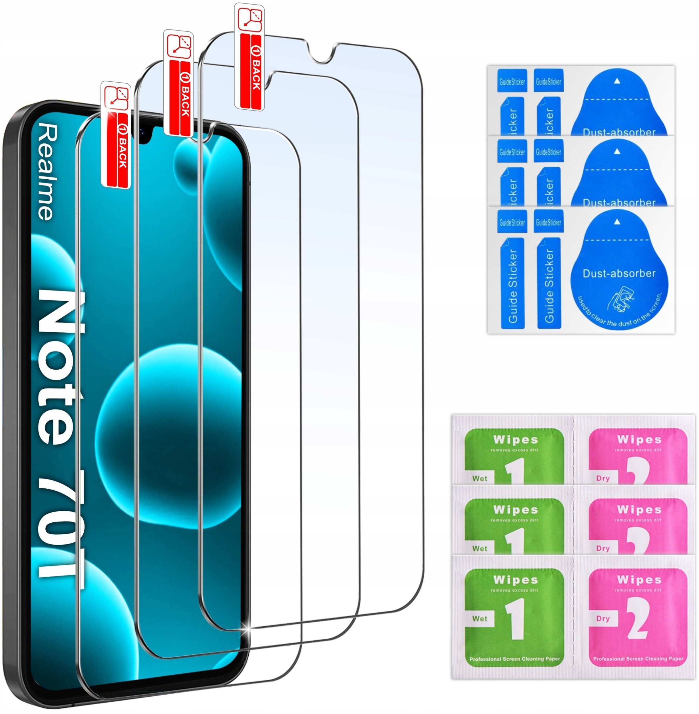krainaGSM 3x SZKŁO HARTOWANE SZYBKA 9H do Realme Note 70T zestaw 3 sztuk