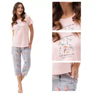 Piżamy damskie - Piżama damska LUNA kod 641 jasnoróżowa szara w kwiaty  XXL - miniaturka - grafika 1