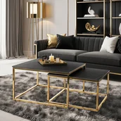 Ławy i stoliki kawowe - Zestaw Stolików Kawowych TENOR Czarny Marmur/ Złoty do Salonu Glamour - miniaturka - grafika 1