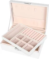 Biżuteria - akcesoria - Organizer na biżuterię, 2-warstwowa zamykana szkatułka na biżuterię ze skóry PU, stojak na biżuterię, biały - miniaturka - grafika 1