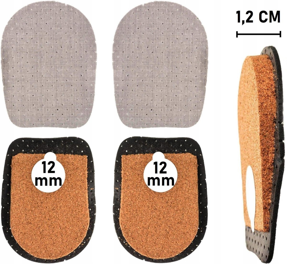Młodzieżowe Damskie 36-41 Podpiętki KORKOWE 12 mm KLINY pod pięty Wkładki PODWYŻSZAJĄCE 1,2 cm