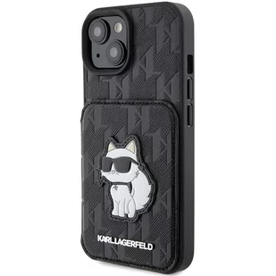 Karl Lagerfeld KLHCP15SSAKCNSCK iPhone 15 6.1" czarny/black hardcase Saffiano Cardslots and Stand Monogram Choupette - Etui i futerały do telefonów - miniaturka - grafika 2