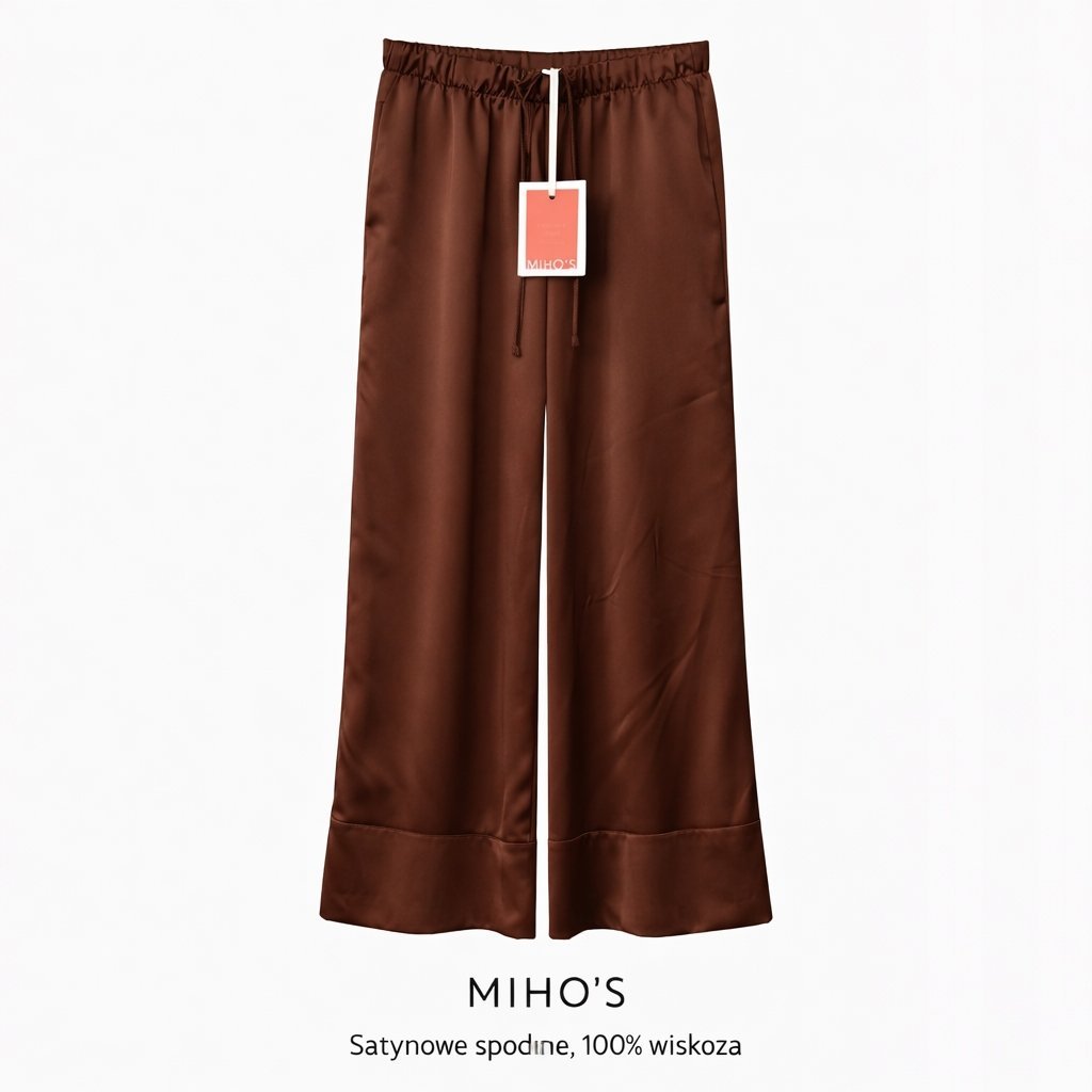 Eleganckie satynowe spodnie MIHO'S damskie 100% wiskoza szerokie Italian