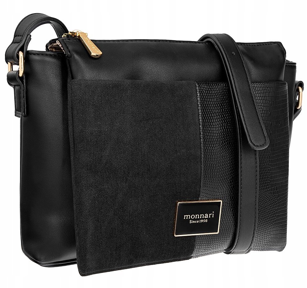 Torebka Czarna Listonoszka Monnari Logo 3 Komory Crossbody