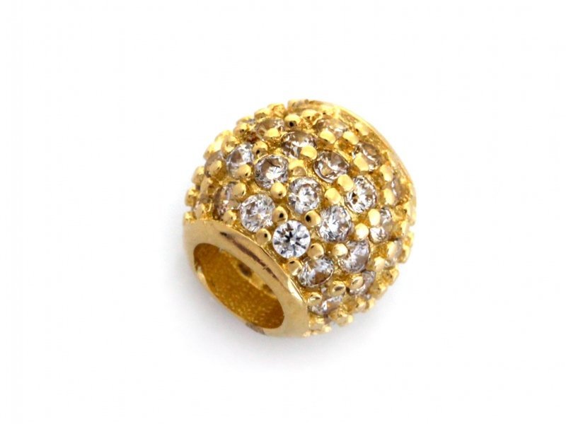 Zawieszka złota charms beads do bransoletki z cyrkoniami