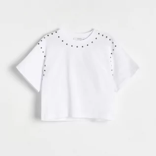Koszulki dla dziewczynek - Reserved - T-shirt z ćwiekami - Biały - grafika 1