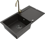 Zlewozmywaki z baterią - Mexen Leo zlewozmywak granitowy 1-komorowy z ociekaczem i baterią kuchenną Telma, czarny/złoty metalik - 6501-75-670200-50-B - miniaturka - grafika 1
