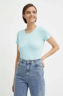 Koszulki sportowe damskie - Pepe Jeans t-shirt NEW VIRGINIA SS N damski kolor turkusowy PL505202 - grafika 1