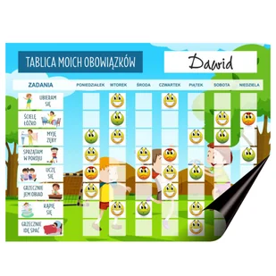 Magnetyczna tablica zadań na lodówkę Planer obowiązków dla dzieci + buźki - Magnesy - miniaturka - grafika 1