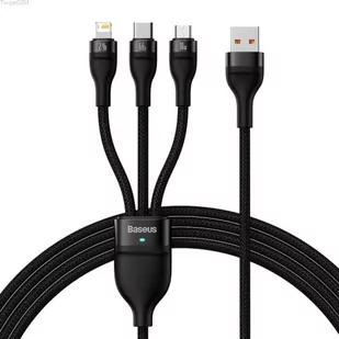 Baseus Kabel USB 3w1 Flash II, USB-C + micro USB + Lightning, 66W, 1.2m czarny - Kable USB - miniaturka - grafika 1