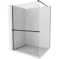 Ścianki i drzwi prysznicowe - Mexen Kioto+ ścianka prysznicowa z półką i relingiem 110 x 200 cm, transparent 8 mm, czarna - miniaturka - grafika 1