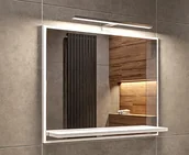 Lustra - Białe Lustro Łazienkowe z Oświetleniem LED, Lustro Łazienkowe Ścienne z Półką - miniaturka - grafika 1