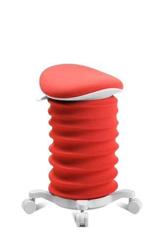 TOPSTAR Sitness 4D dynamiczny taboret do siedzenia z rolkami, certyfikat AGR, papirus - koralowa czerwień, ergonomiczny taboret biurowy – regulacja wysokości – wzmacnia plecy – odciąża krążki