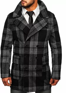 Płaszcze męskie - Czarny ocieplany płaszcz męski zimowy w kratę Denley 1193 - grafika 1