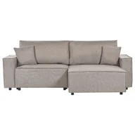 Sofy i kanapy - BELIANI Narożnik lewostronny rozkładany brązowoszary sofa 3-osobowa z funkcją spania z poduszkami styl nowoczesny do salonu - miniaturka - grafika 1