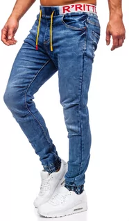 Spodnie męskie - Granatowe spodnie jeansowe joggery męskie Denley R51092S1 - grafika 1