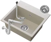 Zlewozmywaki - Granitan Zlewozmywak Granitowy Beżowy Z Syfonem Chrom Milos - miniaturka - grafika 1