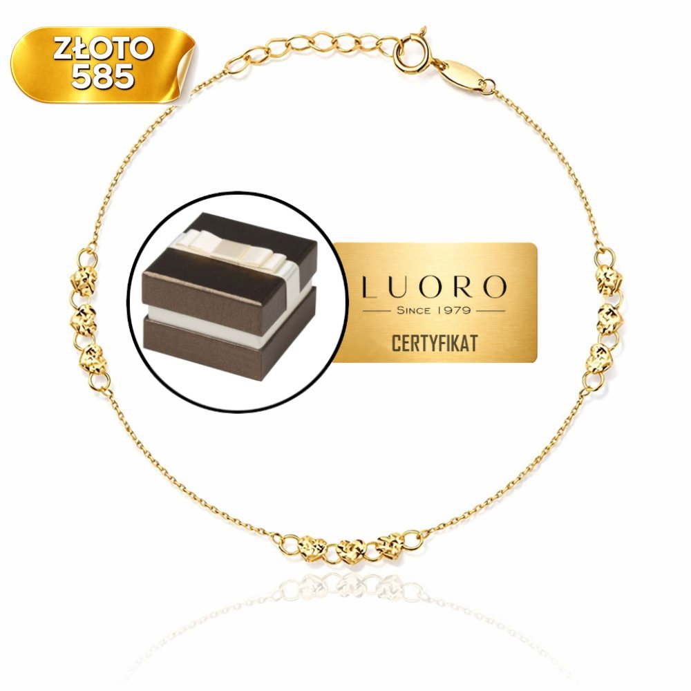 BRANSOLETKA ZŁOTA 585 14K Z SERDUSZKAMI DIAMENTOWANYMI 17 CM REGULOWANA