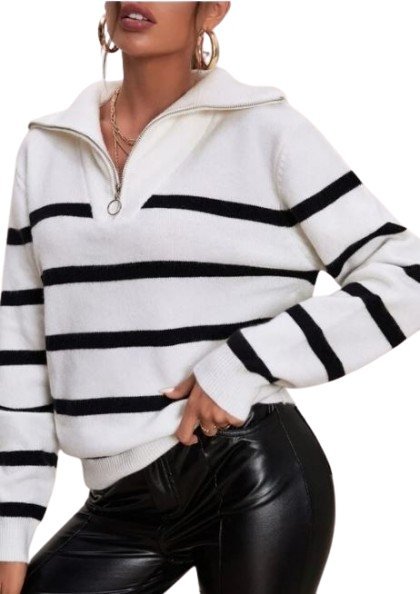 SHEIN SWETER DAMSKI BIAŁY W PASKI BASIC 36 Ł1I