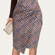 Spódnice - TEMU Elegancka Romantyczna Spódnica Midi w Stylu Wakacyjnym z Detalem Skręconego Przodu i Nadrukiem z Krepiny dla Kobiet - miniaturka - grafika 1