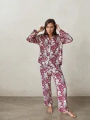 Piżamy damskie - Piżama z wiskozy w kwiatki długa - miniaturka - grafika 1