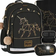 Plecaki szkolne i tornistry - ZESTAW PLECAK SZKOLNY DLA DZIEWCZYNKI CZARNY ZŁOTY JEDNOROŻEC PIÓRNIK WOREK - miniaturka - grafika 1